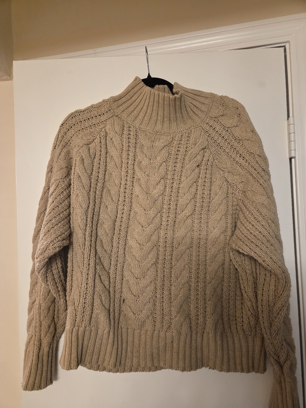Beige Cable Knit Turtleneck Sweater